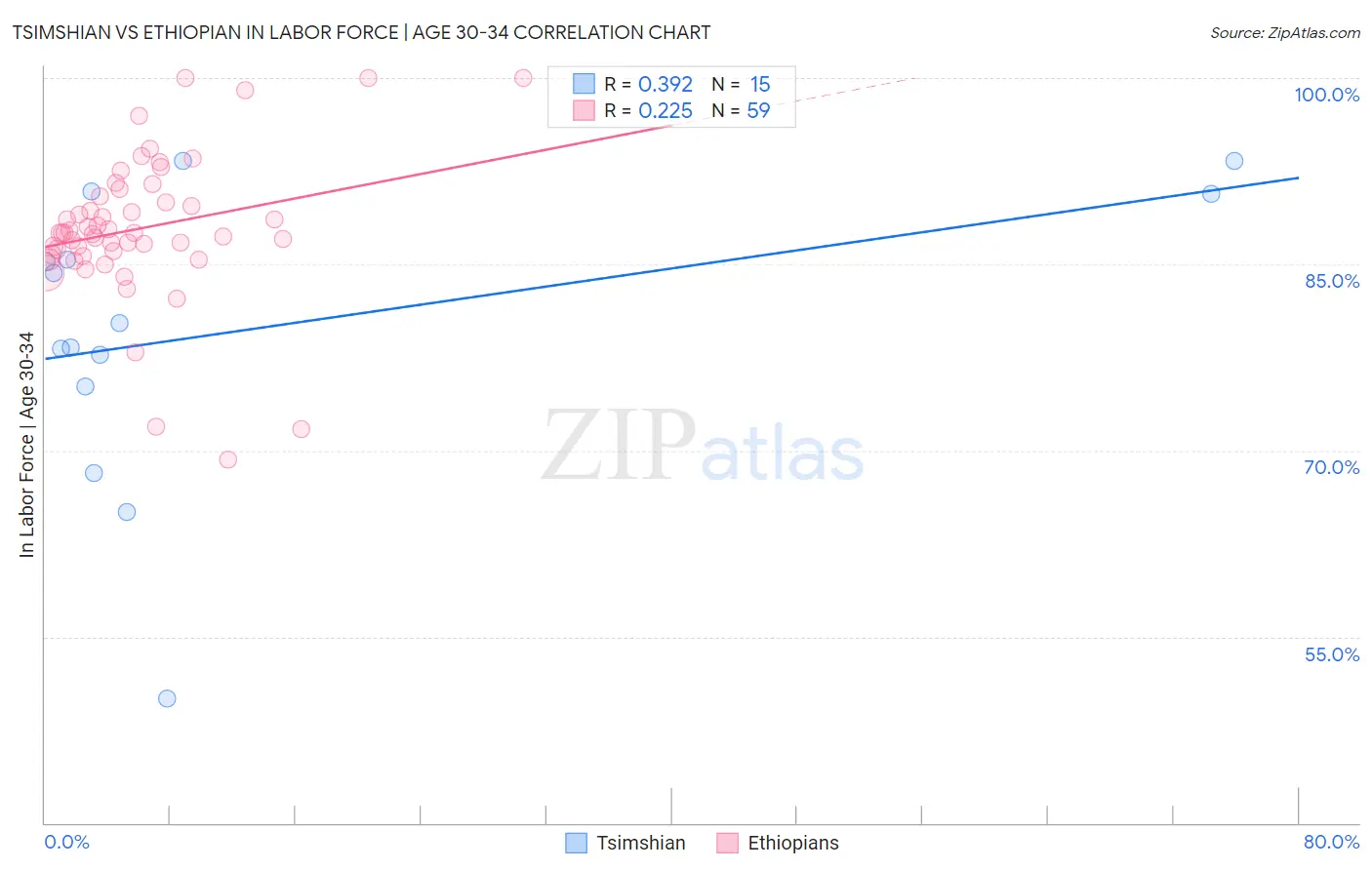 Tsimshian vs Ethiopian In Labor Force | Age 30-34
