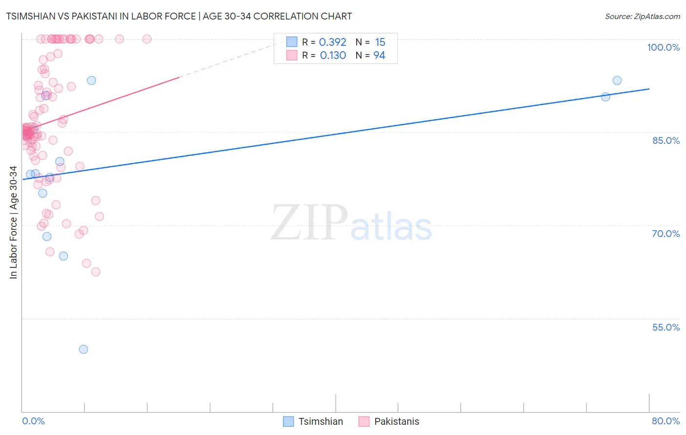 Tsimshian vs Pakistani In Labor Force | Age 30-34