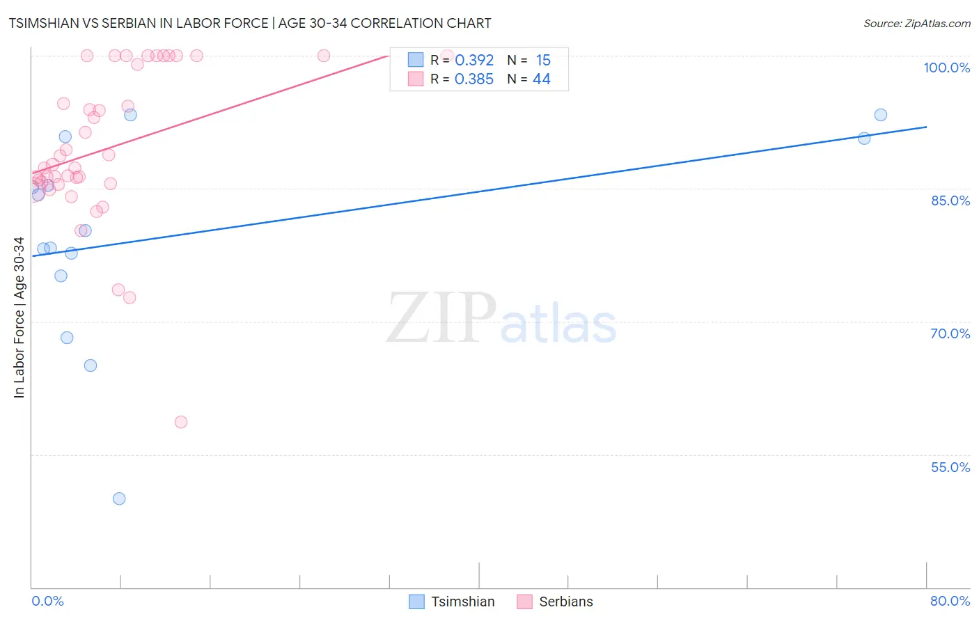 Tsimshian vs Serbian In Labor Force | Age 30-34