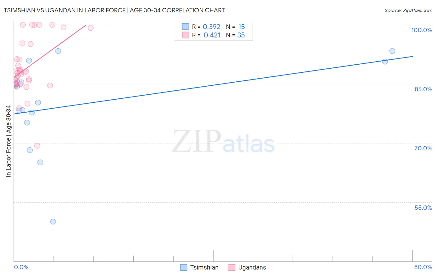 Tsimshian vs Ugandan In Labor Force | Age 30-34