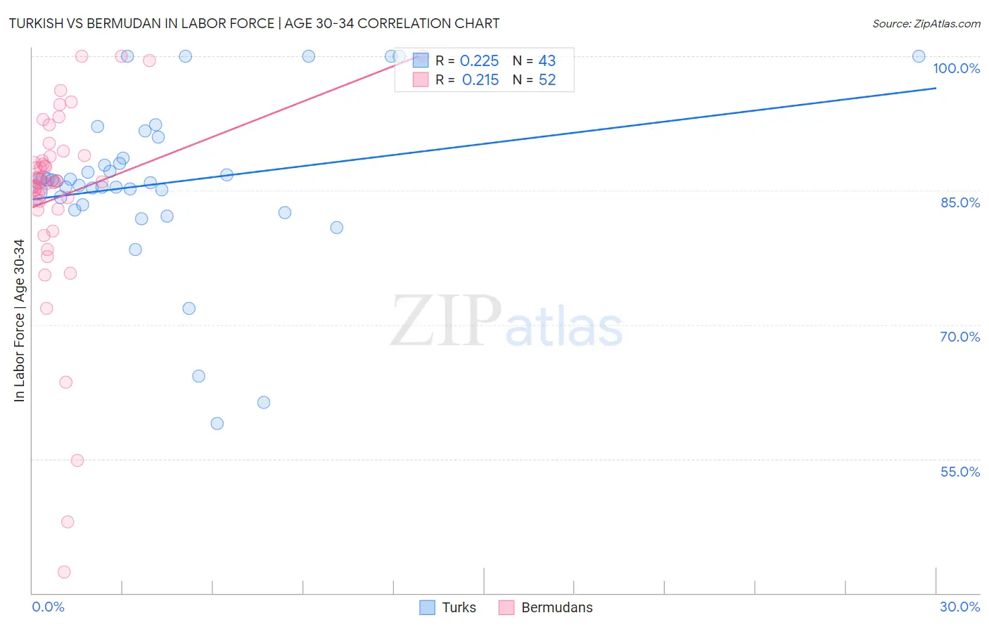 Turkish vs Bermudan In Labor Force | Age 30-34