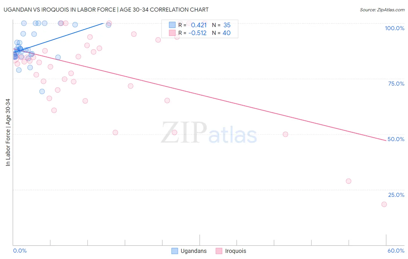 Ugandan vs Iroquois In Labor Force | Age 30-34