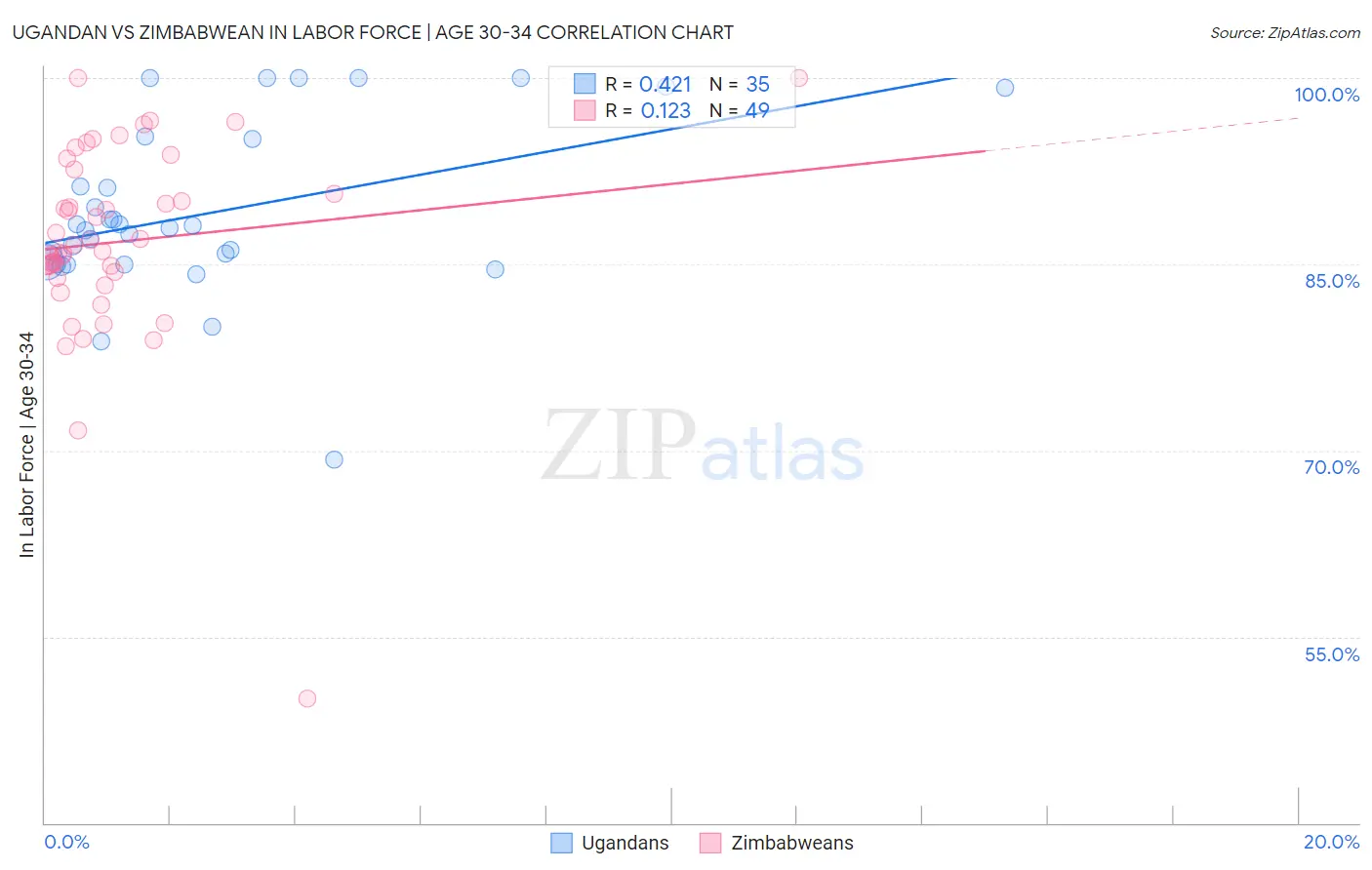Ugandan vs Zimbabwean In Labor Force | Age 30-34