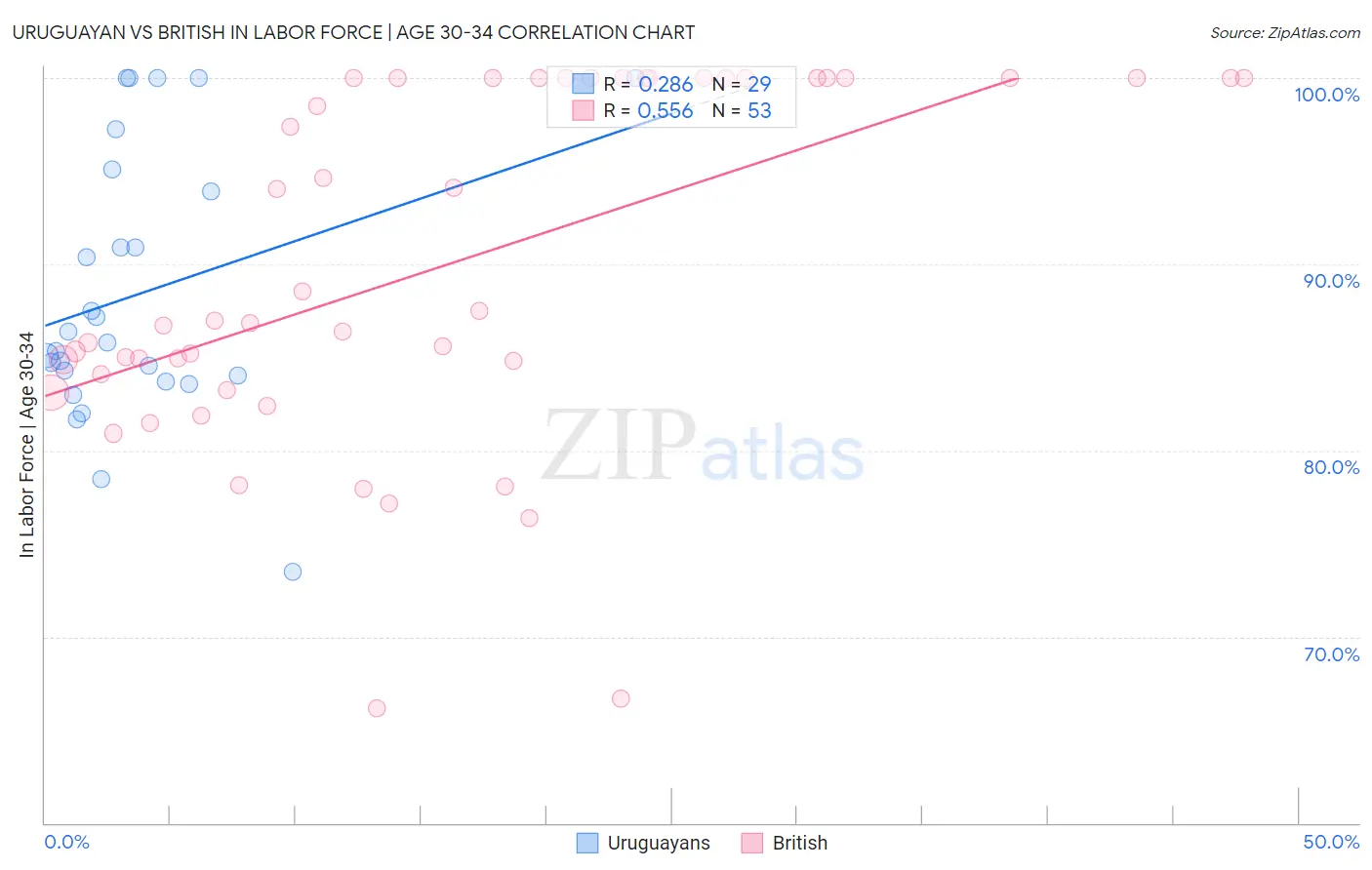 Uruguayan vs British In Labor Force | Age 30-34