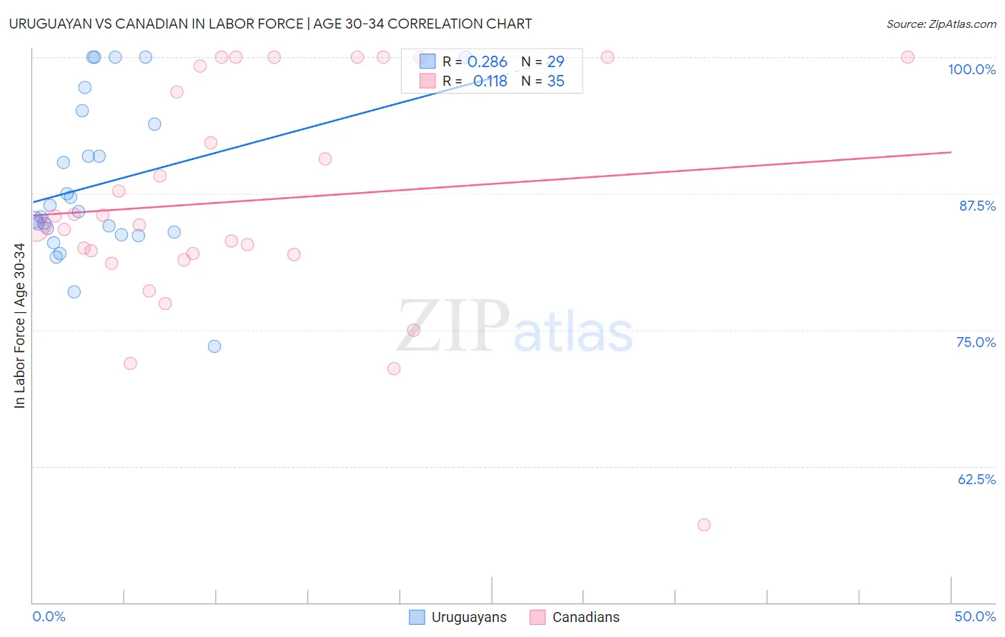 Uruguayan vs Canadian In Labor Force | Age 30-34
