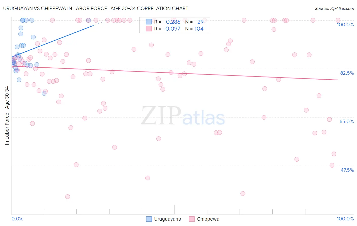 Uruguayan vs Chippewa In Labor Force | Age 30-34