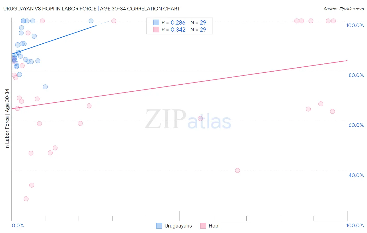 Uruguayan vs Hopi In Labor Force | Age 30-34