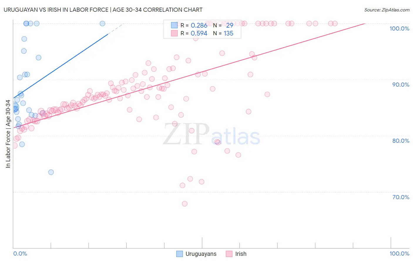 Uruguayan vs Irish In Labor Force | Age 30-34