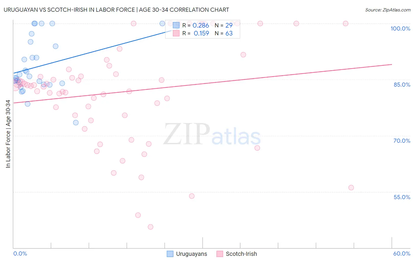 Uruguayan vs Scotch-Irish In Labor Force | Age 30-34