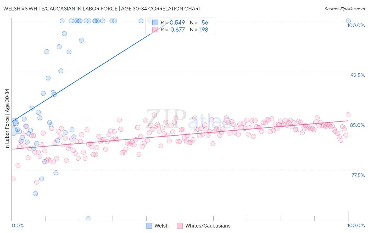 Welsh vs White/Caucasian In Labor Force | Age 30-34