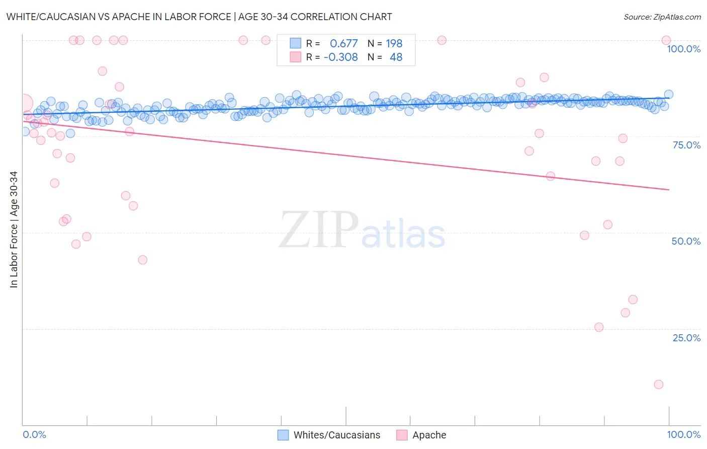 White/Caucasian vs Apache In Labor Force | Age 30-34
