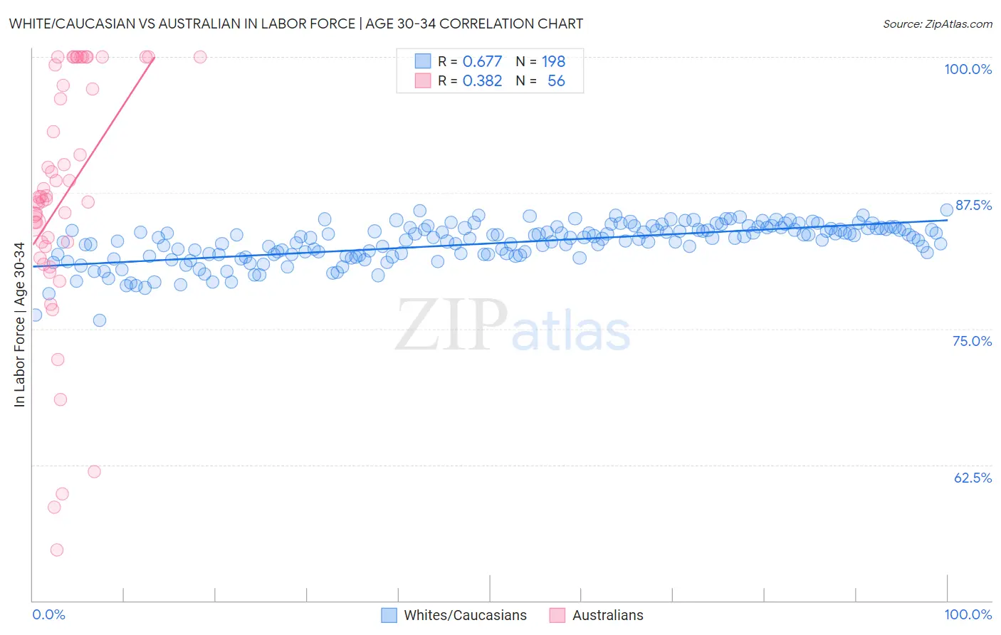 White/Caucasian vs Australian In Labor Force | Age 30-34