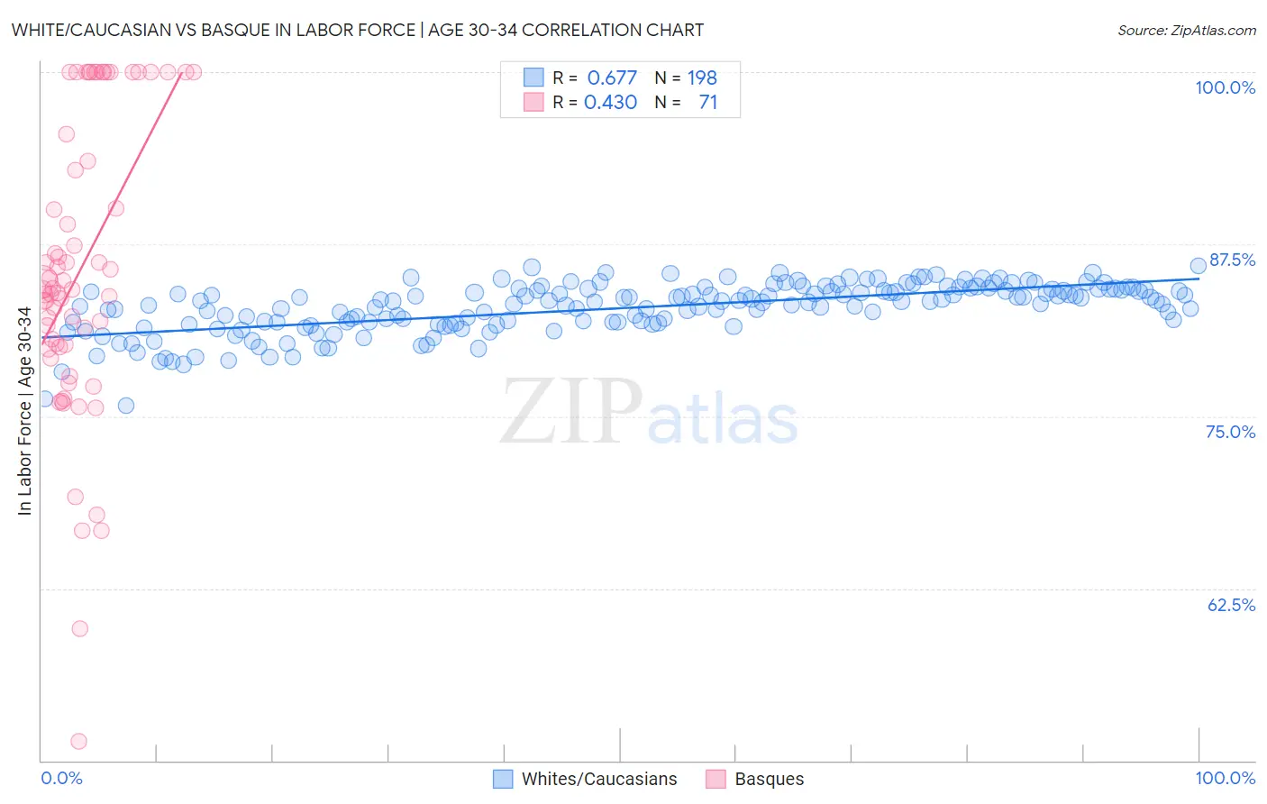 White/Caucasian vs Basque In Labor Force | Age 30-34