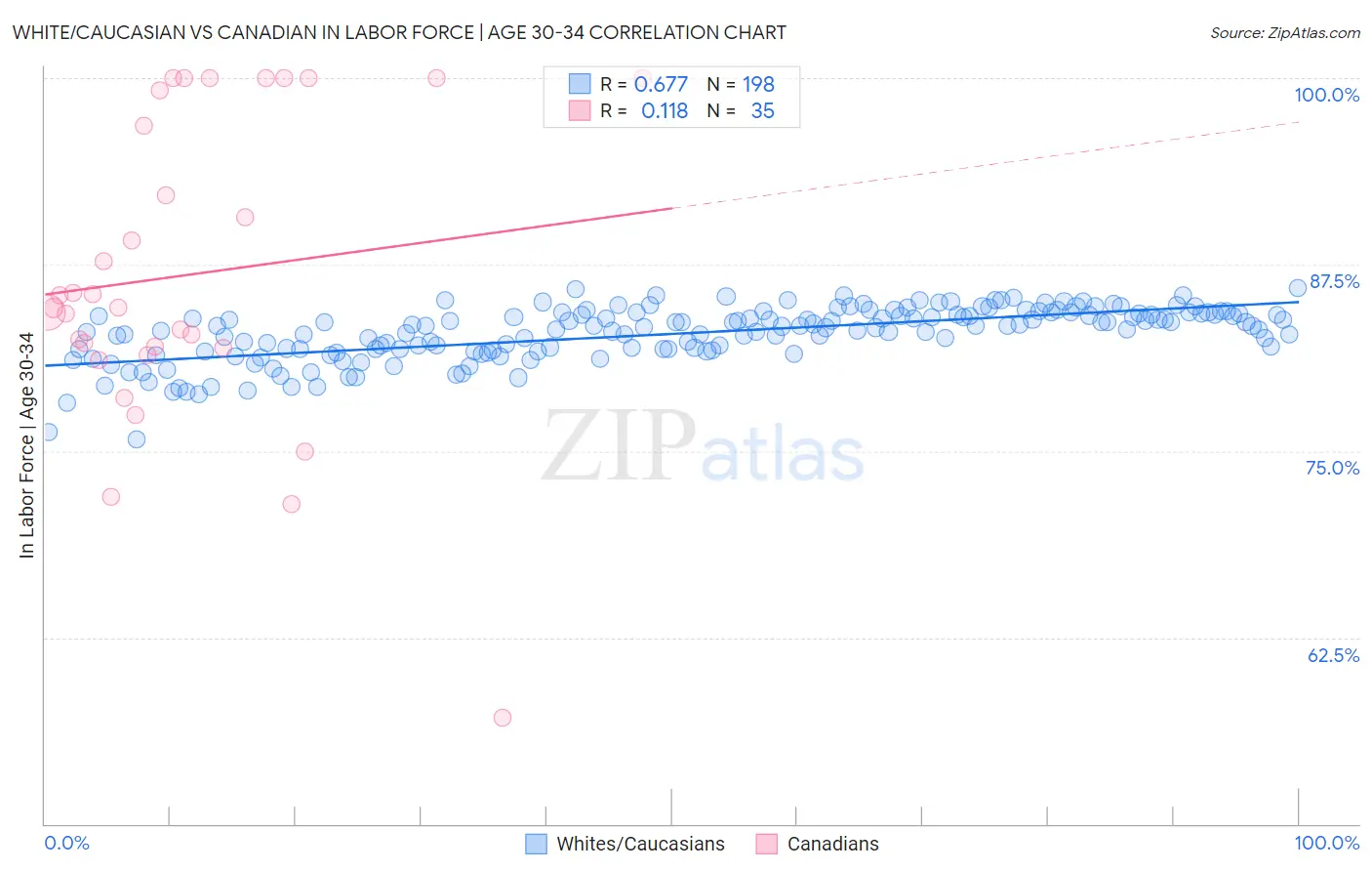 White/Caucasian vs Canadian In Labor Force | Age 30-34