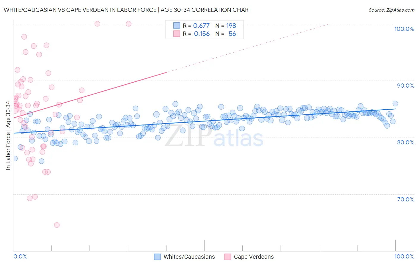 White/Caucasian vs Cape Verdean In Labor Force | Age 30-34