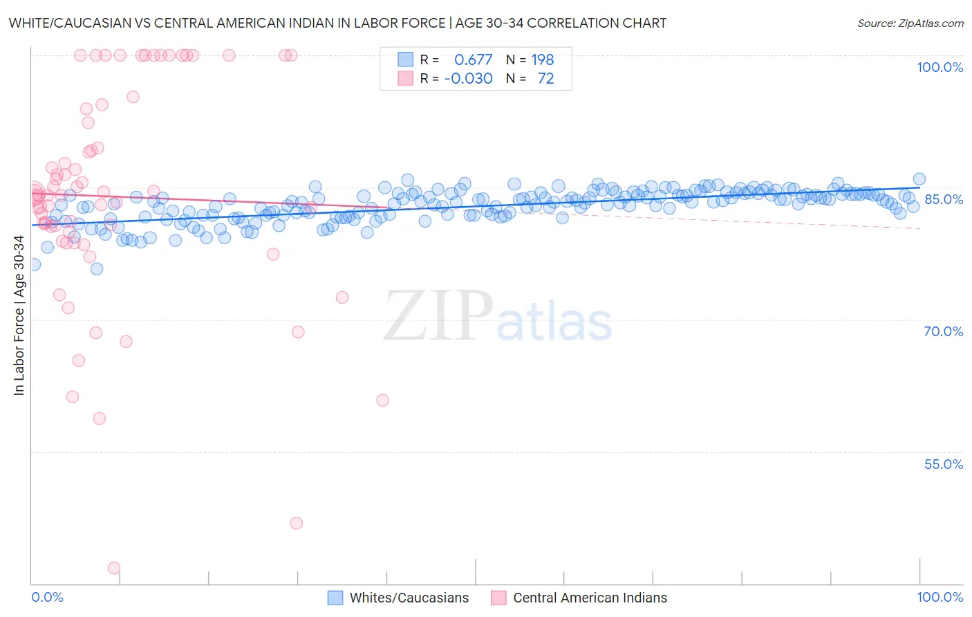 White/Caucasian vs Central American Indian In Labor Force | Age 30-34