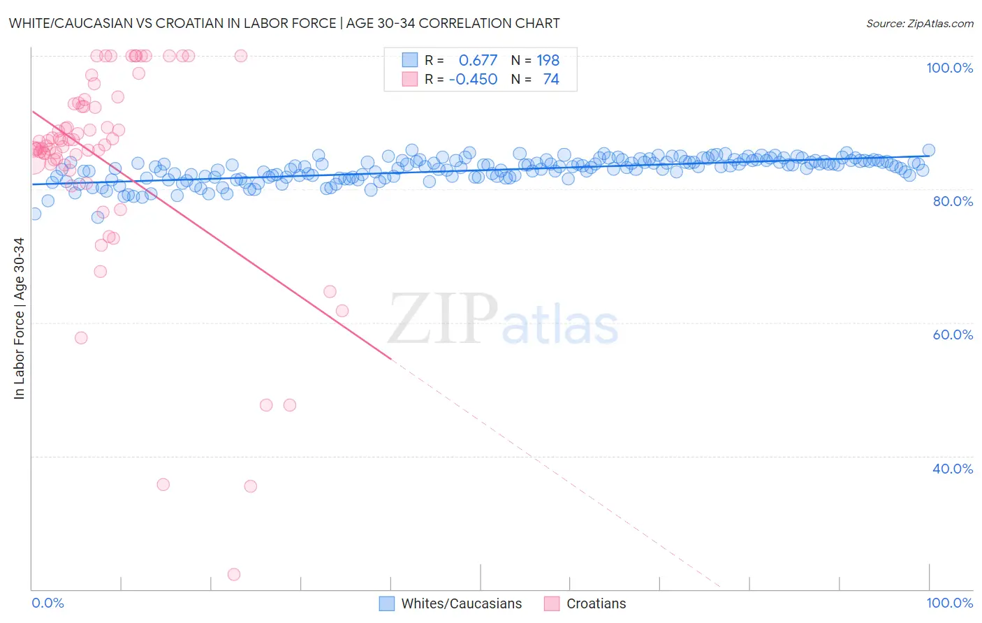 White/Caucasian vs Croatian In Labor Force | Age 30-34