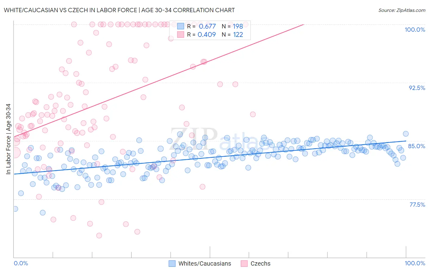 White/Caucasian vs Czech In Labor Force | Age 30-34