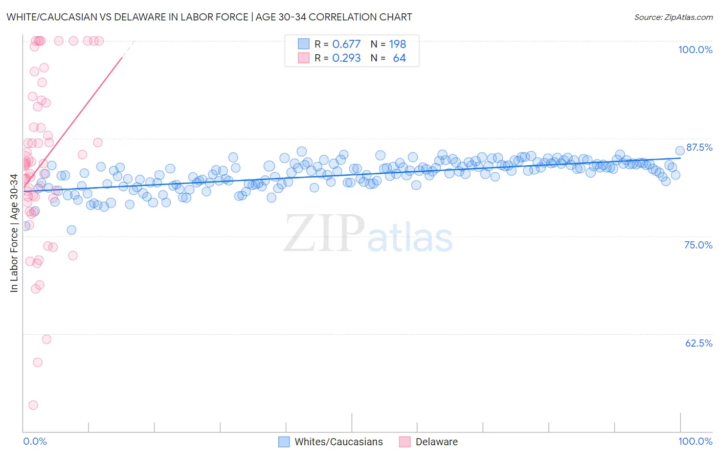 White/Caucasian vs Delaware In Labor Force | Age 30-34