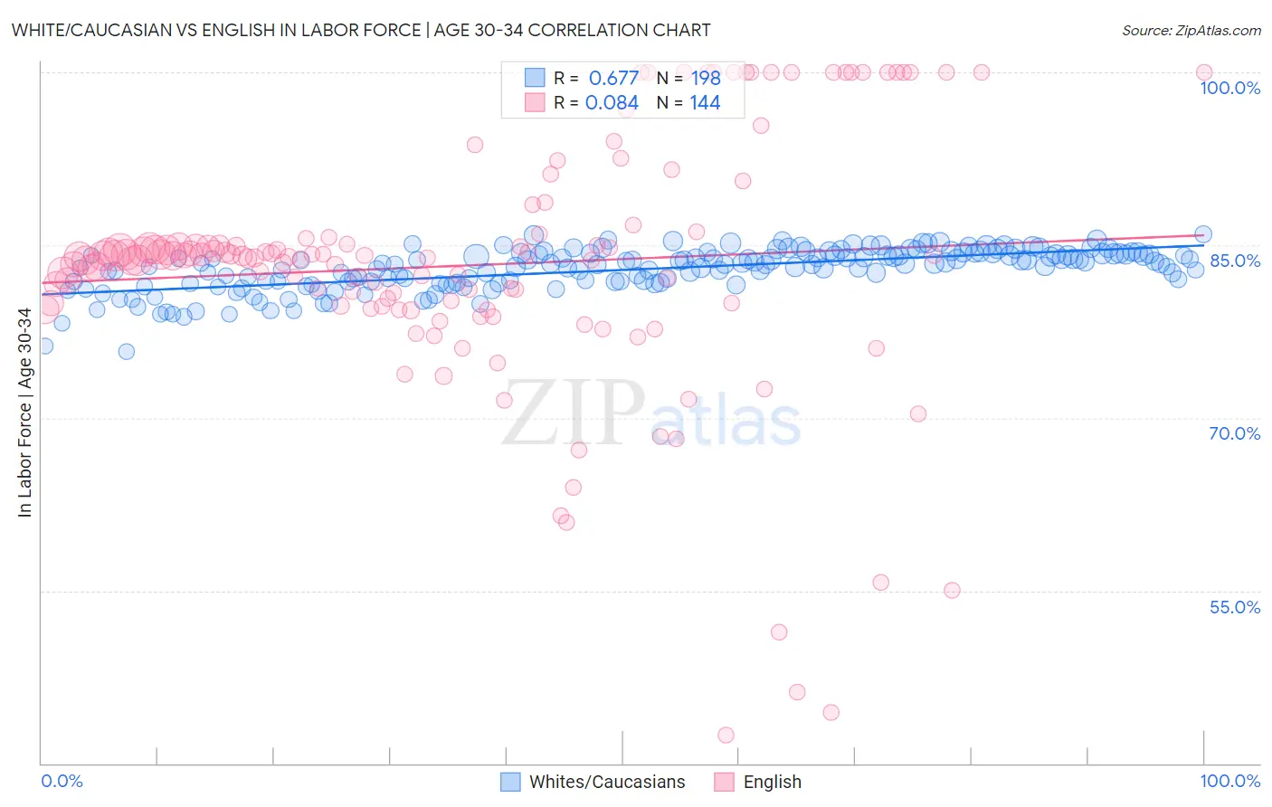 White/Caucasian vs English In Labor Force | Age 30-34