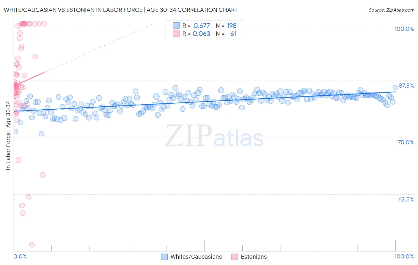 White/Caucasian vs Estonian In Labor Force | Age 30-34