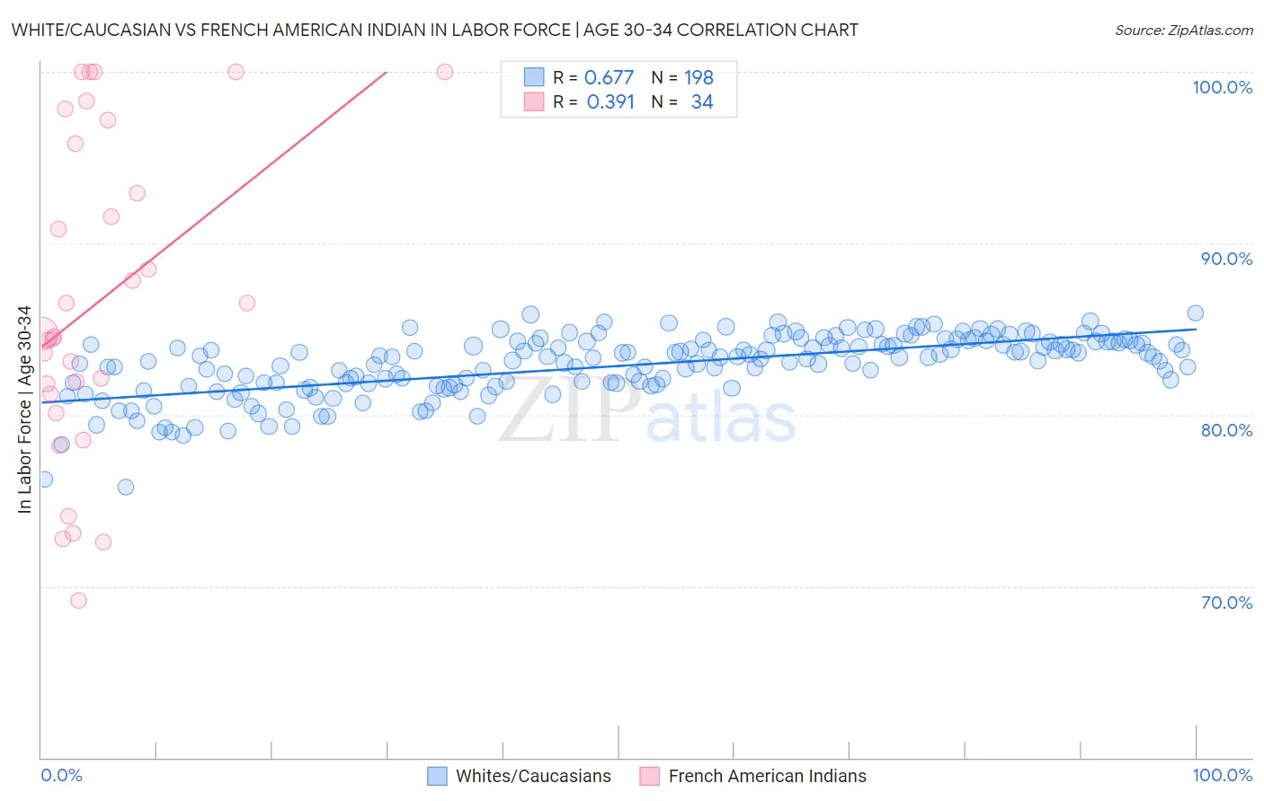 White/Caucasian vs French American Indian In Labor Force | Age 30-34