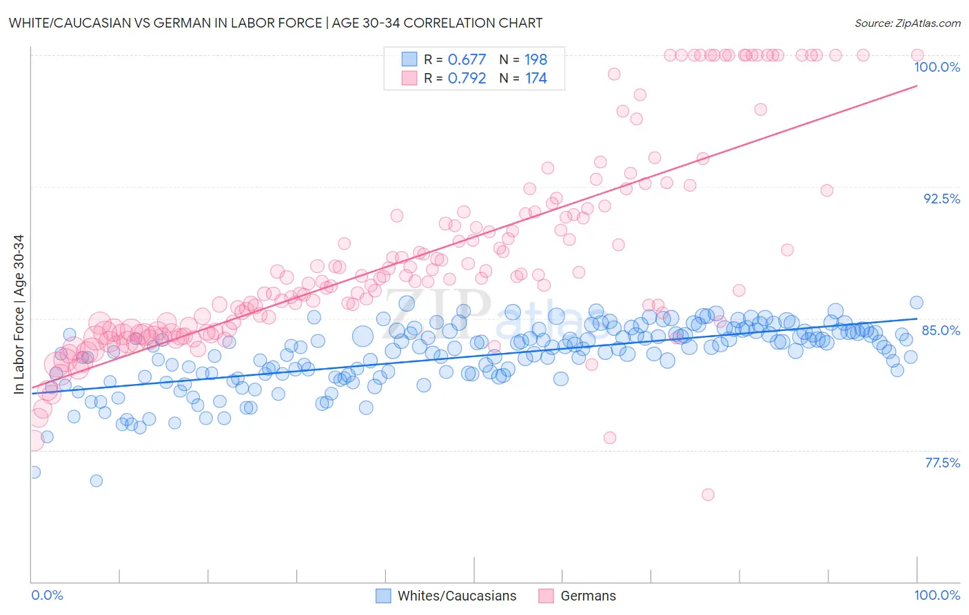 White/Caucasian vs German In Labor Force | Age 30-34