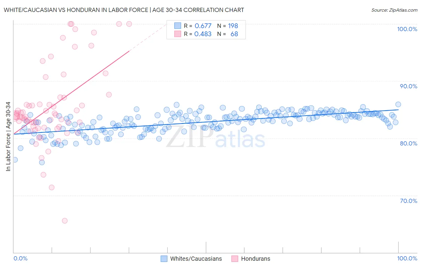 White/Caucasian vs Honduran In Labor Force | Age 30-34