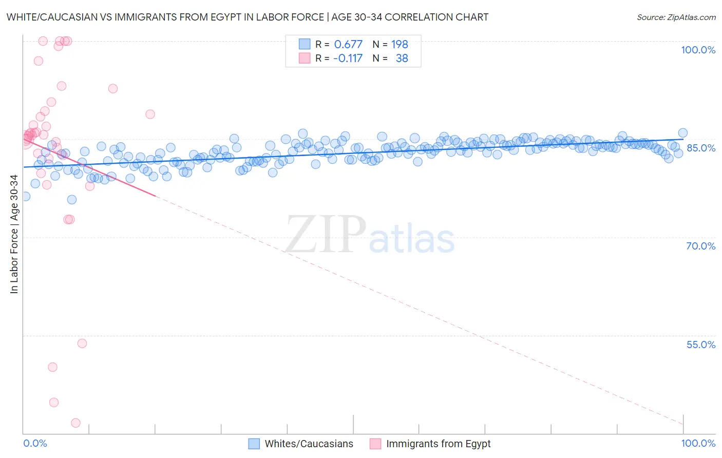 White/Caucasian vs Immigrants from Egypt In Labor Force | Age 30-34