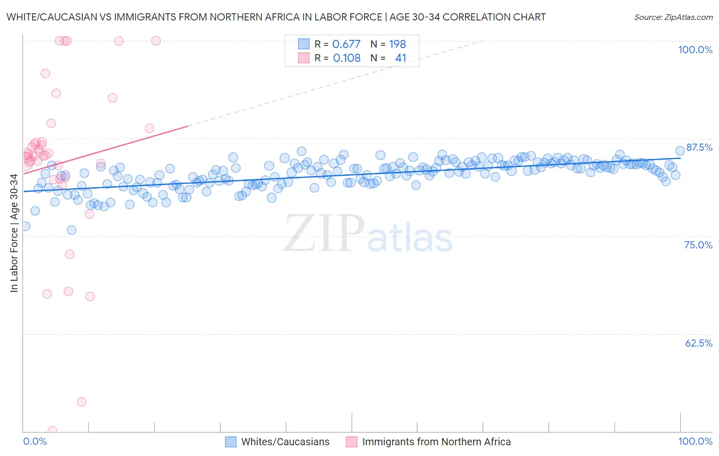 White/Caucasian vs Immigrants from Northern Africa In Labor Force | Age 30-34