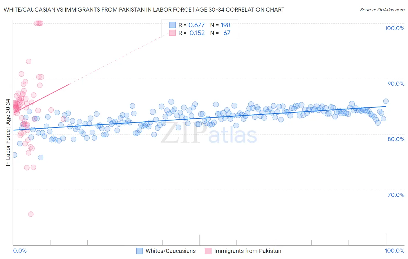 White/Caucasian vs Immigrants from Pakistan In Labor Force | Age 30-34