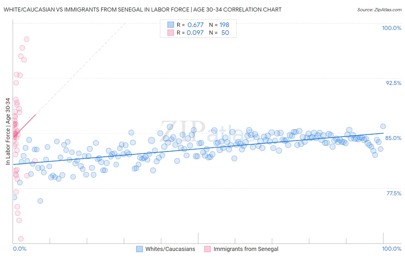 White/Caucasian vs Immigrants from Senegal In Labor Force | Age 30-34