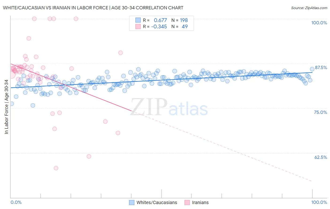 White/Caucasian vs Iranian In Labor Force | Age 30-34