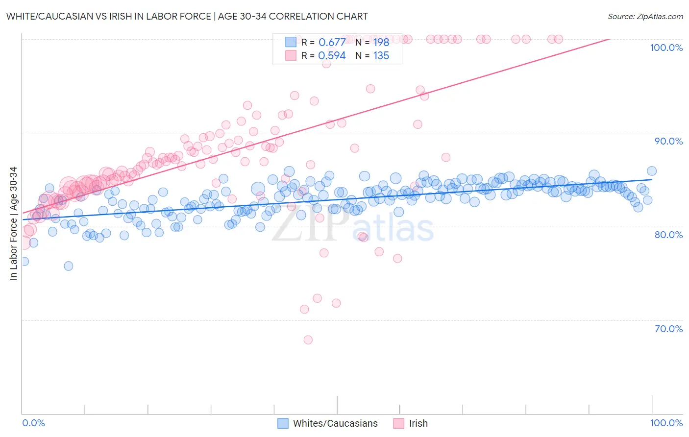 White/Caucasian vs Irish In Labor Force | Age 30-34
