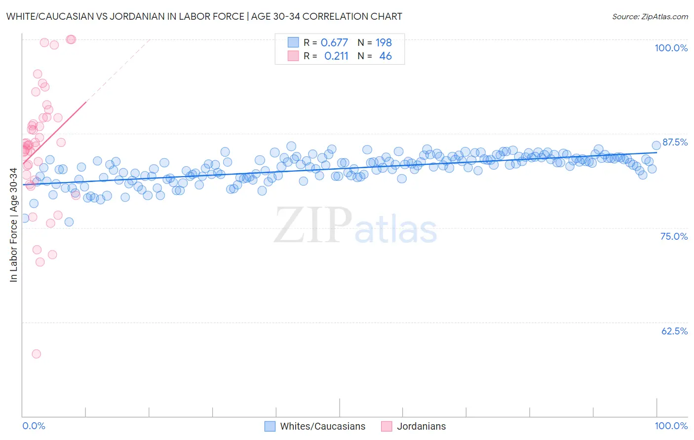 White/Caucasian vs Jordanian In Labor Force | Age 30-34