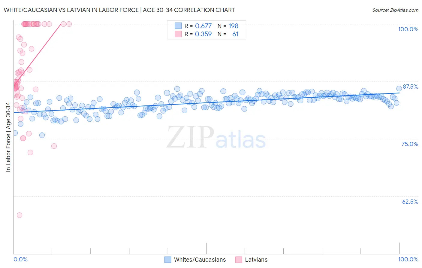 White/Caucasian vs Latvian In Labor Force | Age 30-34