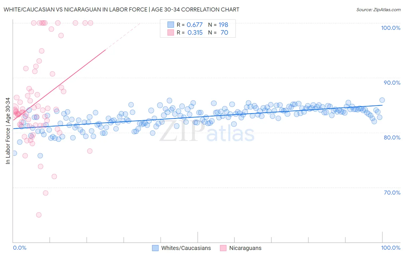 White/Caucasian vs Nicaraguan In Labor Force | Age 30-34