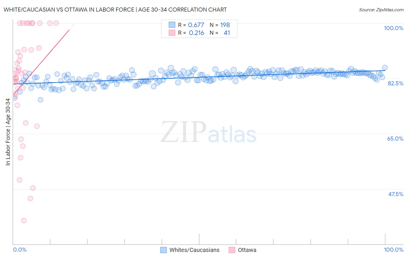White/Caucasian vs Ottawa In Labor Force | Age 30-34