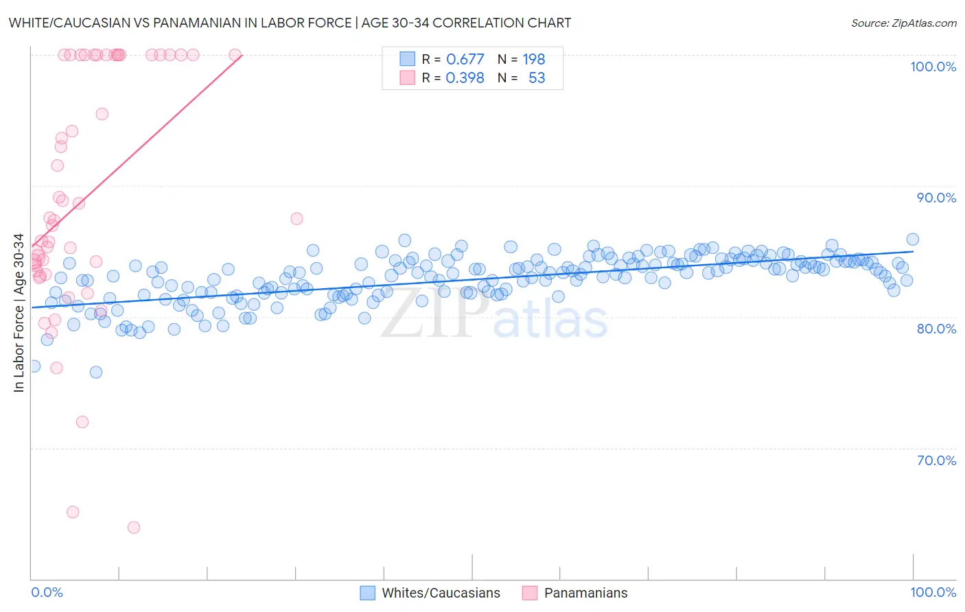 White/Caucasian vs Panamanian In Labor Force | Age 30-34