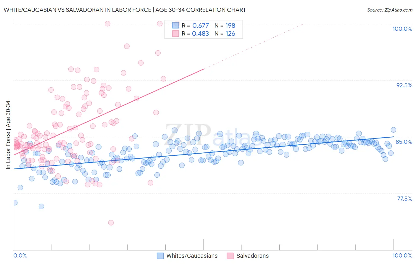 White/Caucasian vs Salvadoran In Labor Force | Age 30-34