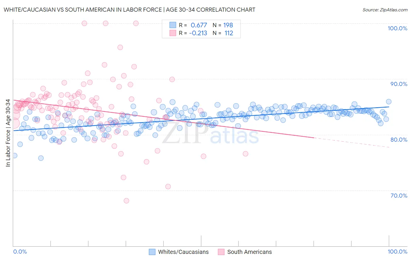 White/Caucasian vs South American In Labor Force | Age 30-34
