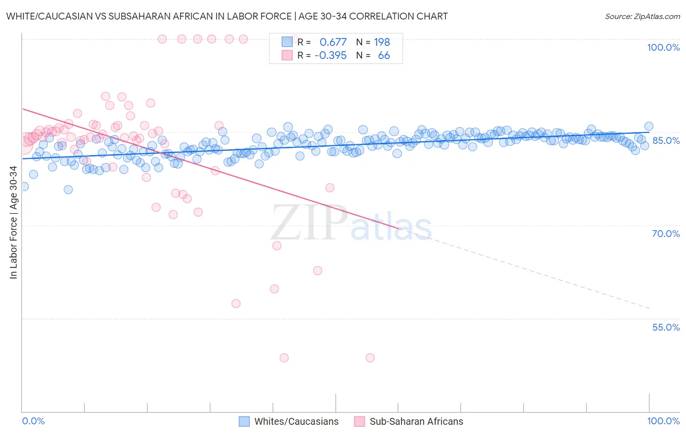 White/Caucasian vs Subsaharan African In Labor Force | Age 30-34