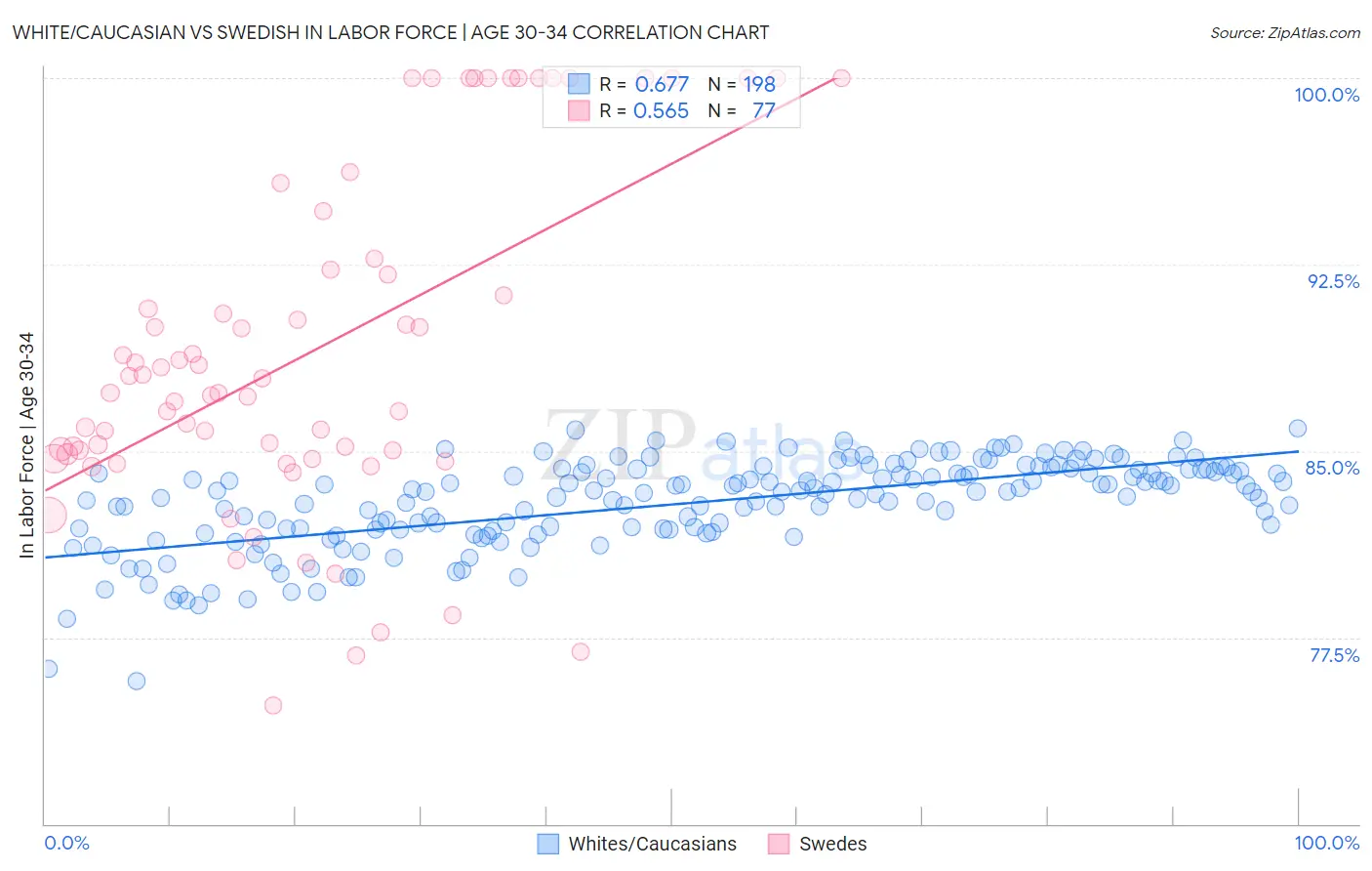 White/Caucasian vs Swedish In Labor Force | Age 30-34