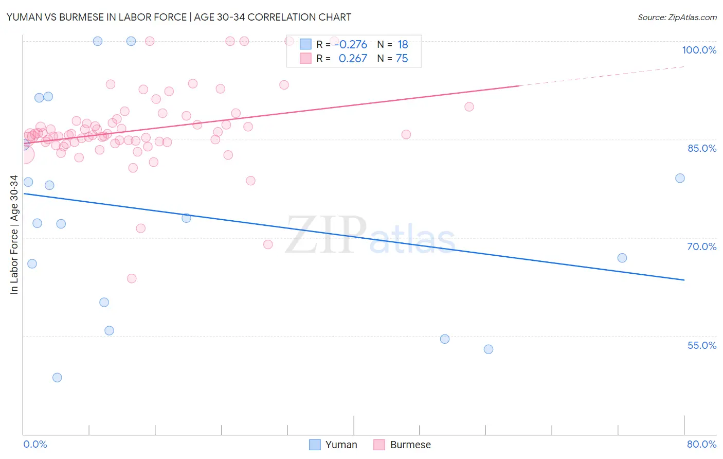 Yuman vs Burmese In Labor Force | Age 30-34