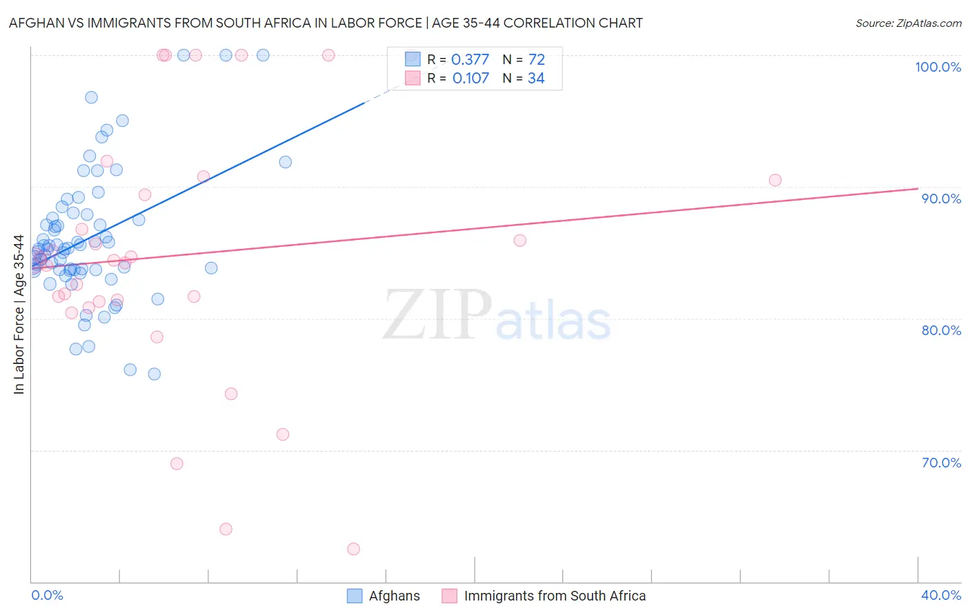 Afghan vs Immigrants from South Africa In Labor Force | Age 35-44