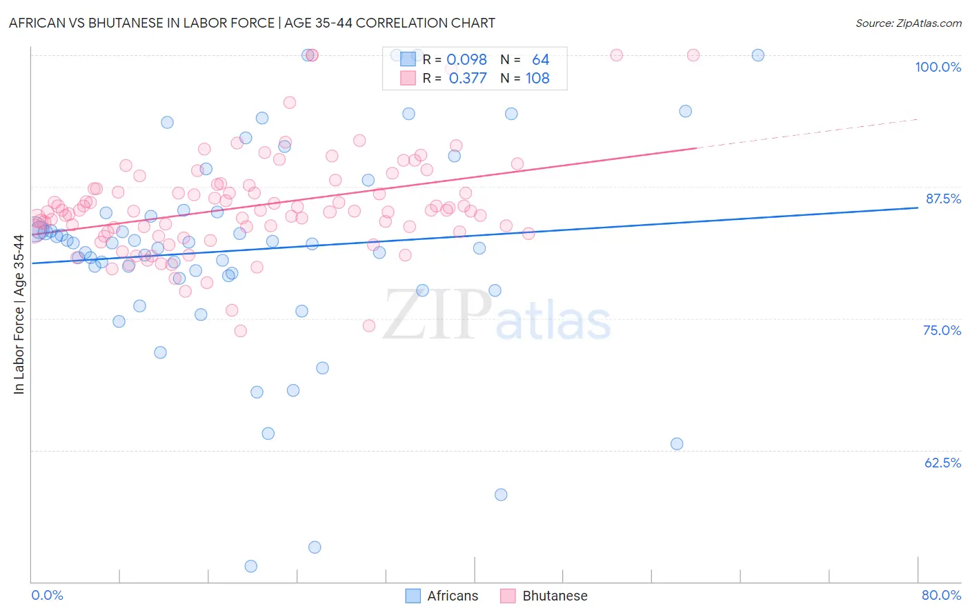 African vs Bhutanese In Labor Force | Age 35-44
