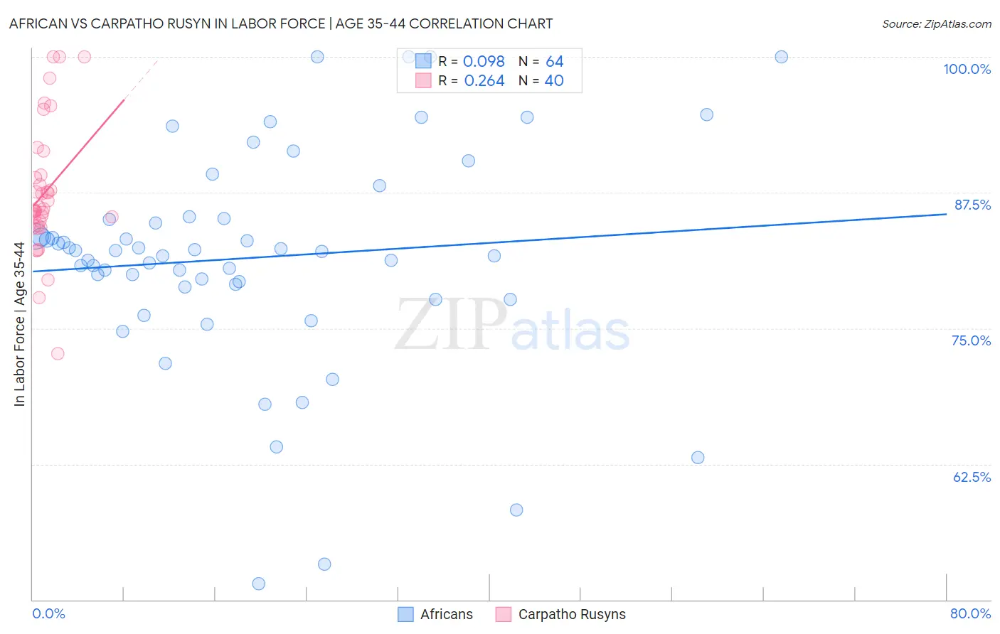 African vs Carpatho Rusyn In Labor Force | Age 35-44