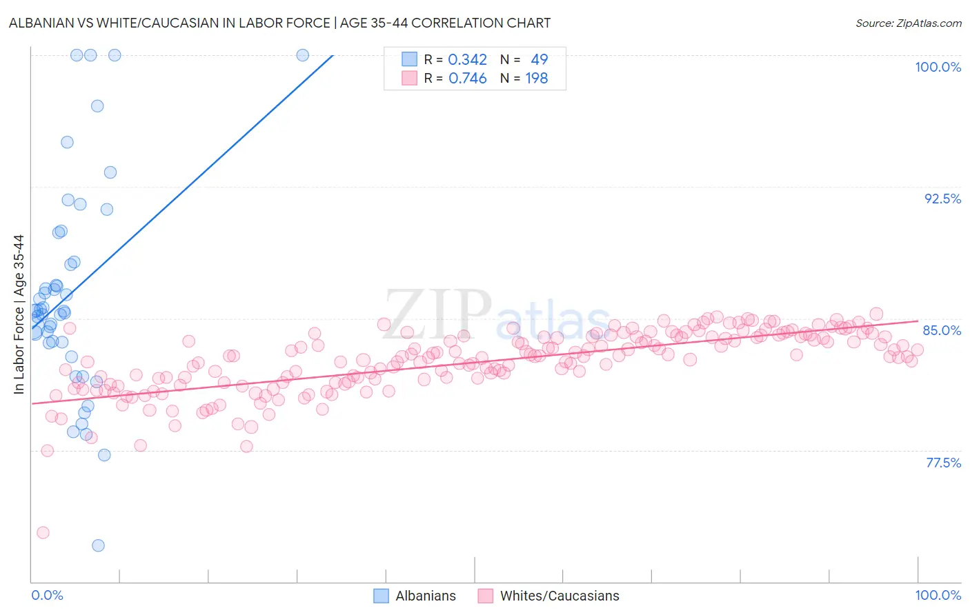 Albanian vs White/Caucasian In Labor Force | Age 35-44