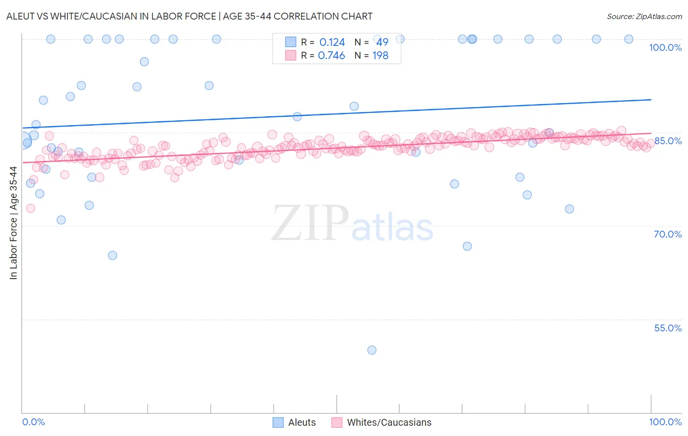 Aleut vs White/Caucasian In Labor Force | Age 35-44