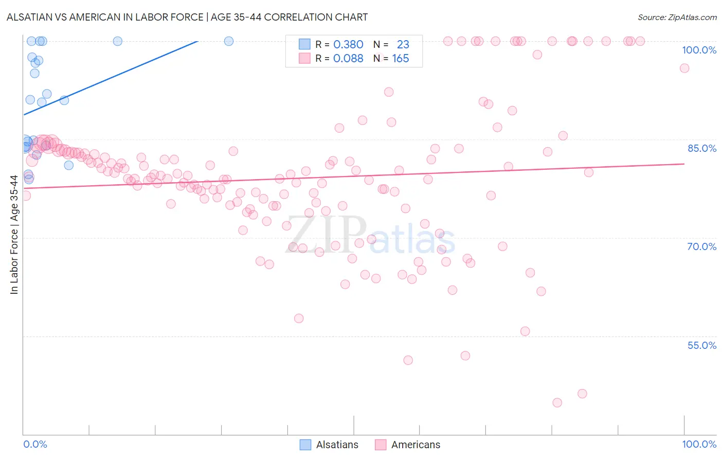 Alsatian vs American In Labor Force | Age 35-44